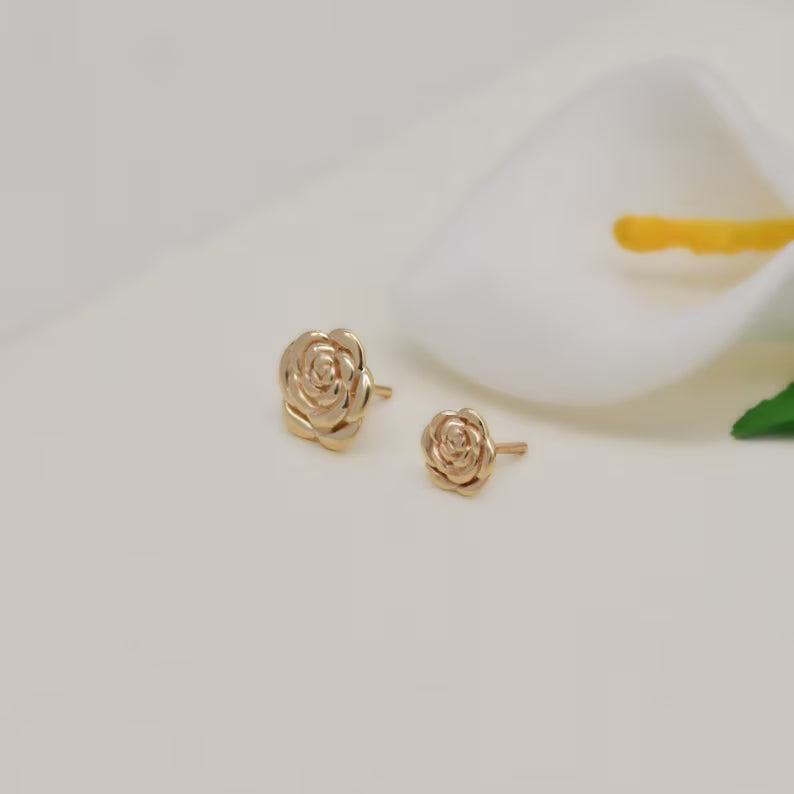 14K Solid Gold Rose Stud Helix Conch Tragus Earring