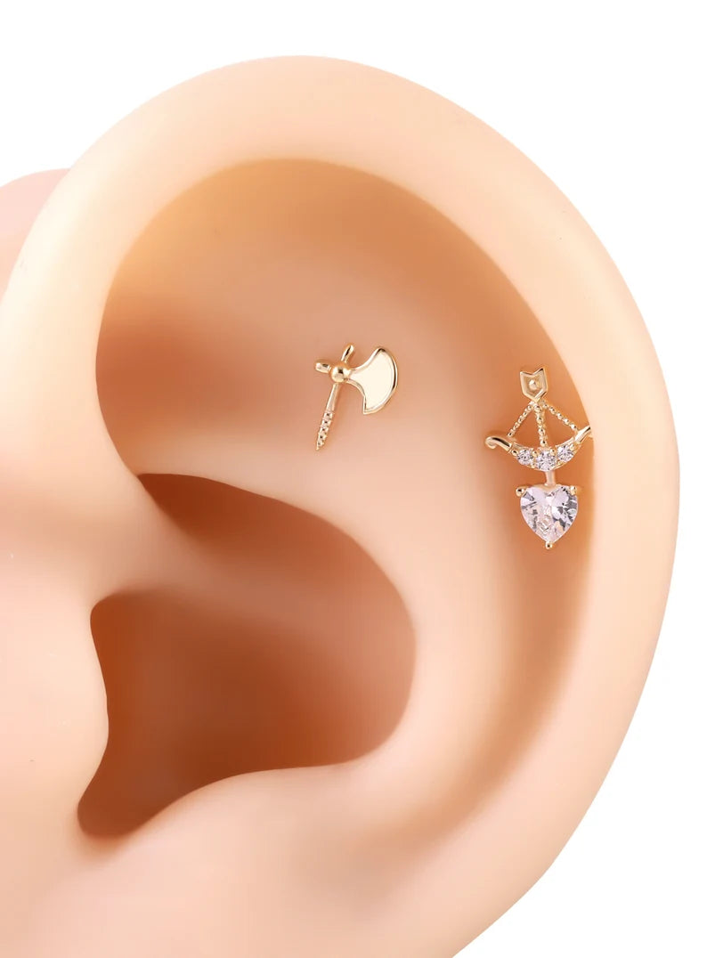 14K Gold Cupid’s Bow Helix Stud