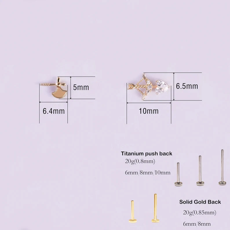 14K Gold Cupid’s Bow Helix Stud