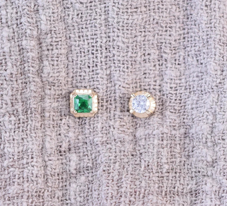 14K Gold Emerald Square Stud