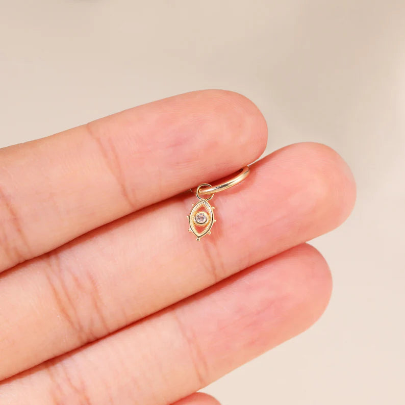 14K Gold Tiny Eye-Shaped Cartilage Hoop