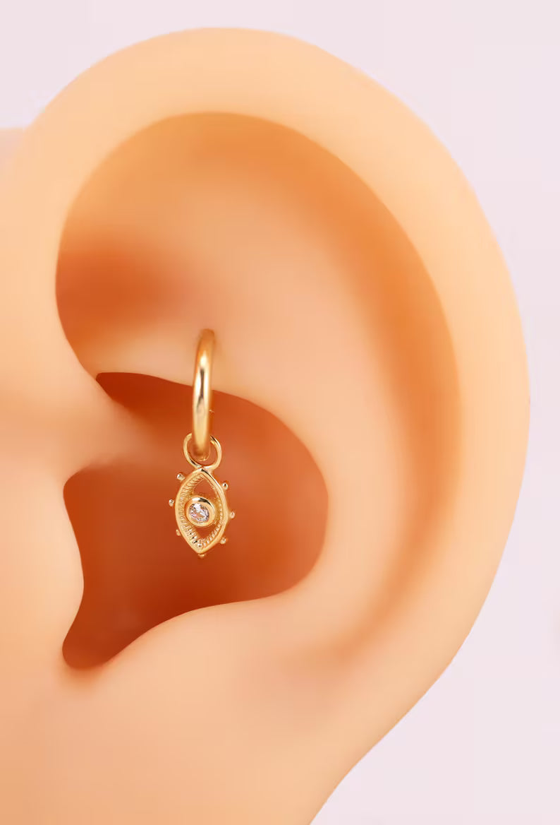 14K Gold Tiny Eye-Shaped Cartilage Hoop