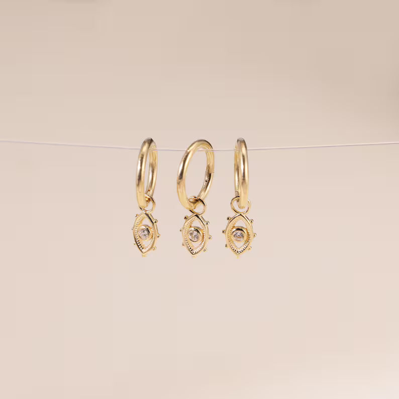 14K Gold Tiny Eye-Shaped Cartilage Hoop
