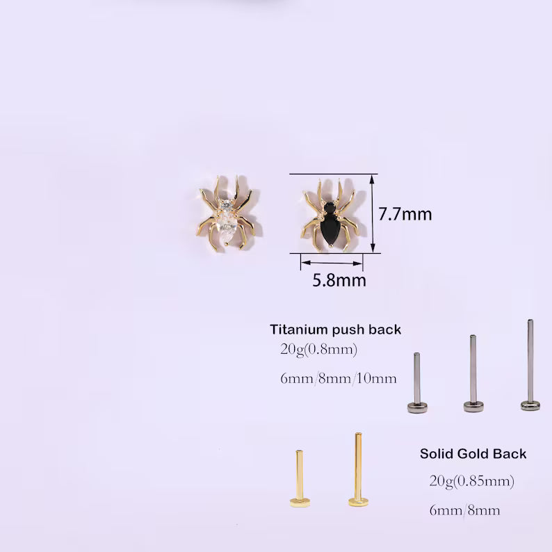 14K Gold Spider Cartilage Stud