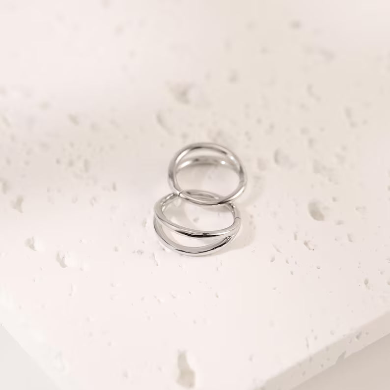 14K White Gold Double Row Hinged Hoop 16g