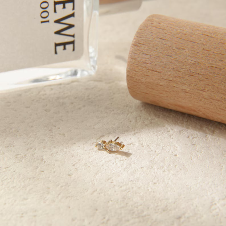 14K Gold Wave CZ Cartilage Stud