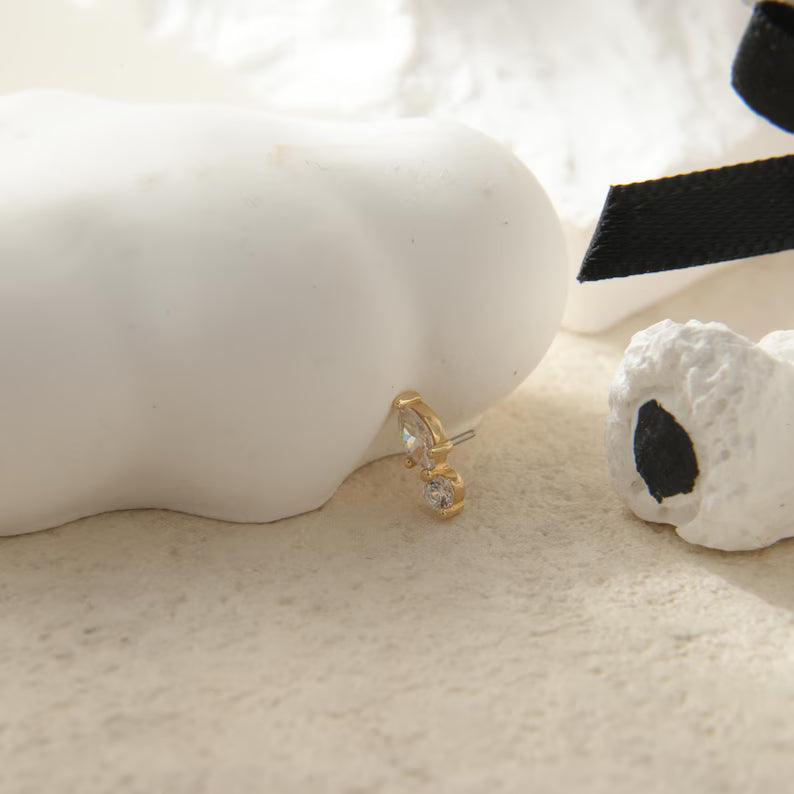 14K Gold Wave CZ Cartilage Stud