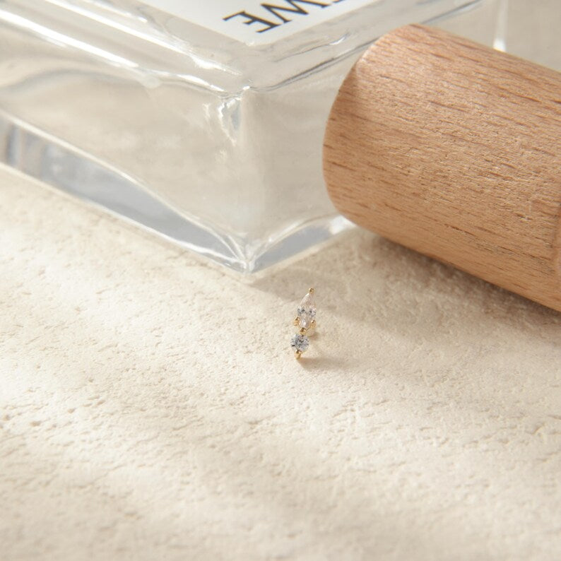 14K Gold Wave CZ Cartilage Stud