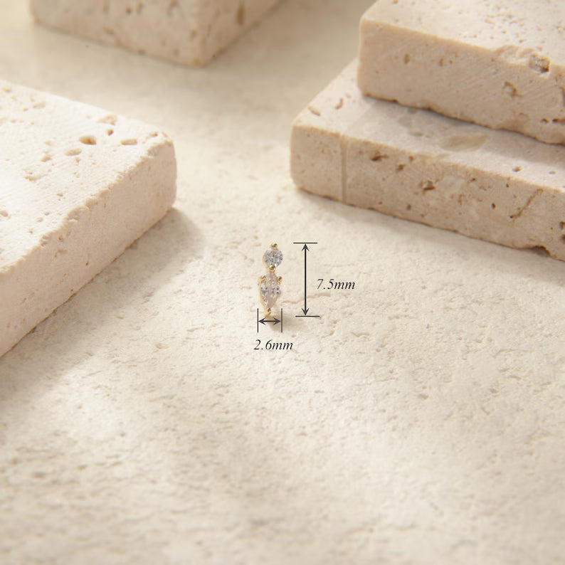 14K Gold Wave CZ Cartilage Stud