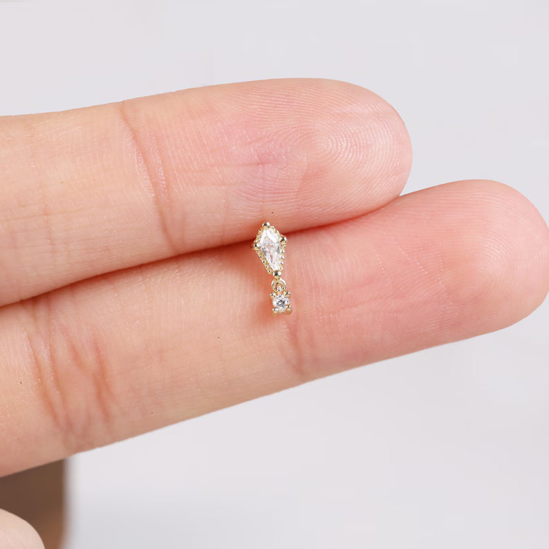 14K Gold Wave CZ Cartilage Stud