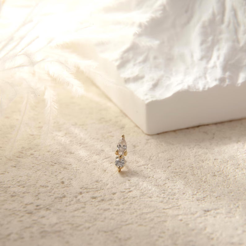 14K Gold Wave CZ Cartilage Stud