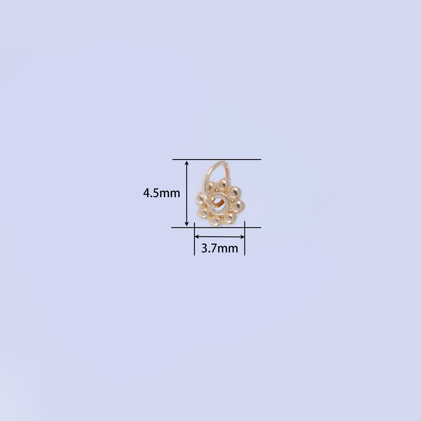 14K Solid Gold Flower Charm Earring Tiny Dot & Circle Stud for Cartilage