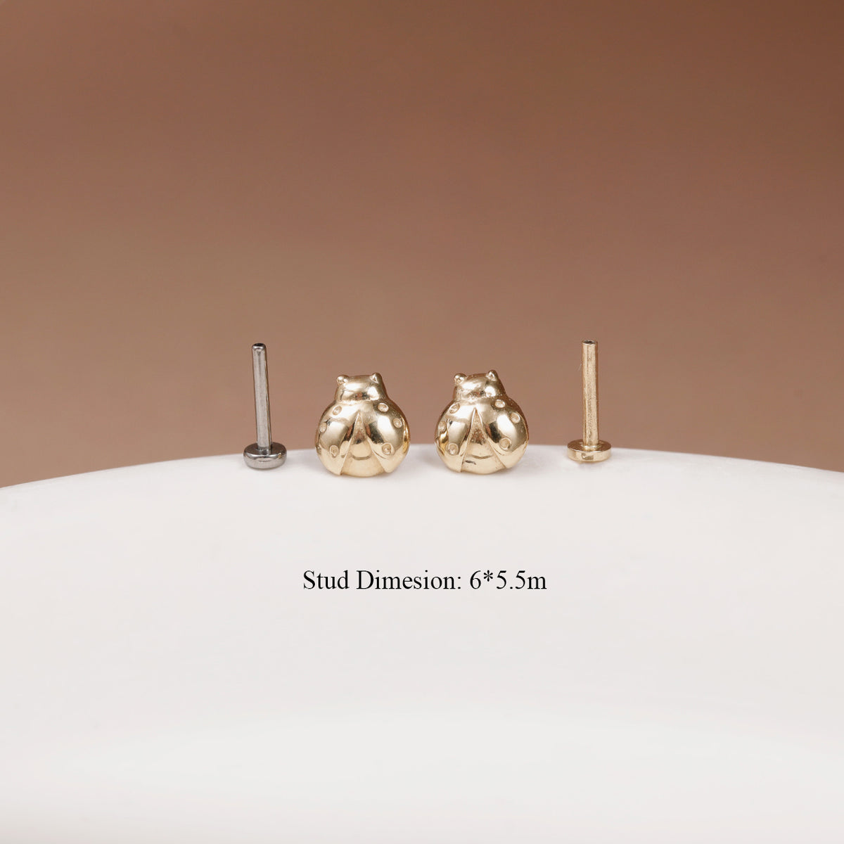 14K Solid Gold Insect Ladybug Stud Earring