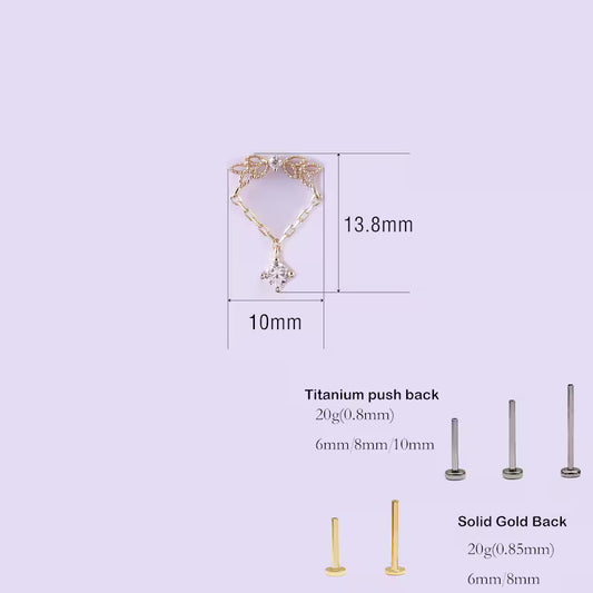 14K Gold Angel Wing Dangle Chain Earring