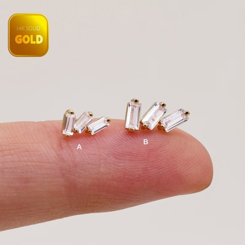 14K Gold Baguette Climber Stud