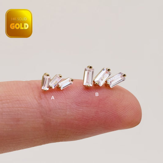14K Gold Baguette Climber Stud
