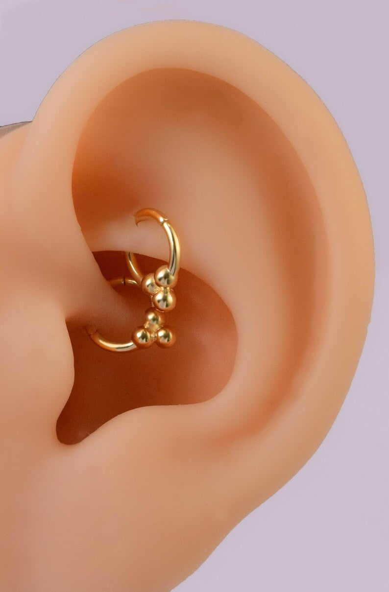 14K Gold Beaded Septum Hoop 16G