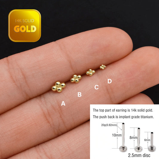 14K Solid Gold Four Dot Stud Labret