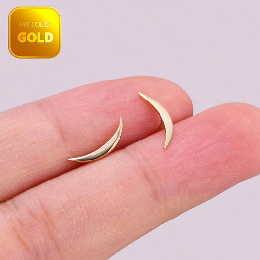14K Solid Gold Moon Bar Stud