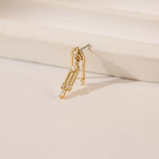 14K Gold Waterfall Chain Cartilage Earring Flat Back