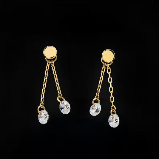 14K Gold Double Chain CZ Cartilage Hoop Charm