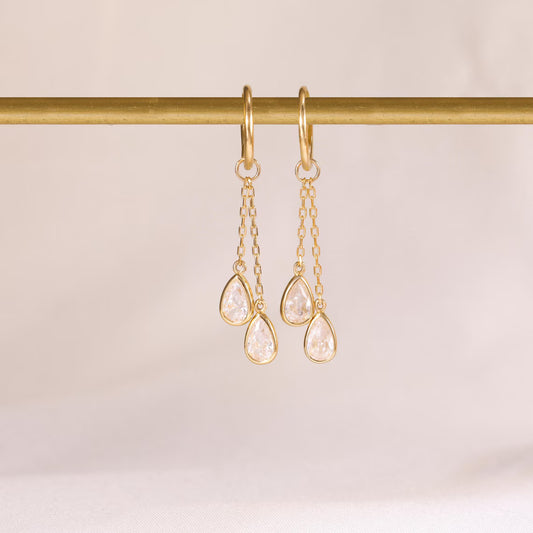 14K Gold Drop Stone Chain Dangle Hoop Charm