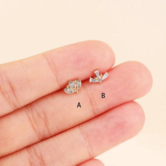 14K Gold Flower Geometric Cartilage Stud
