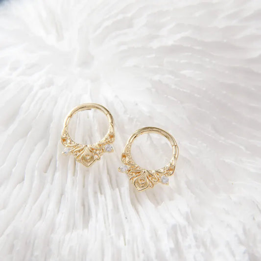 14K Solid Gold Floral Septum Hoop