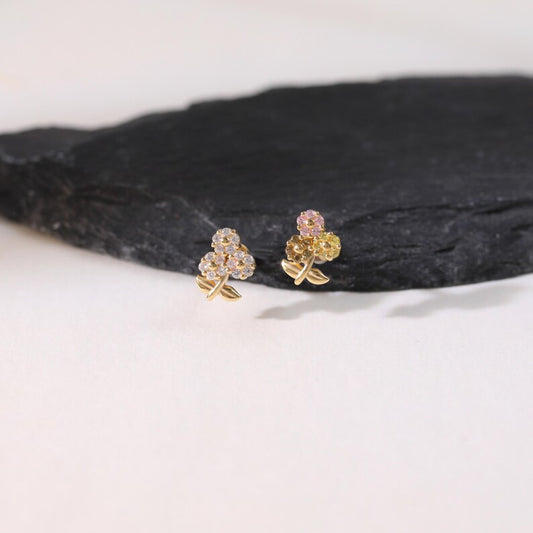 14K Solid Gold Flower Cartilage Stud Flat Back