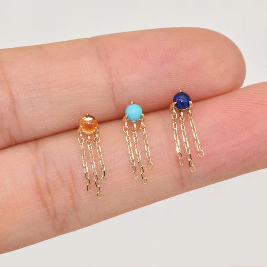 14K Solid Gold Gemstone Dangle Stud Earring