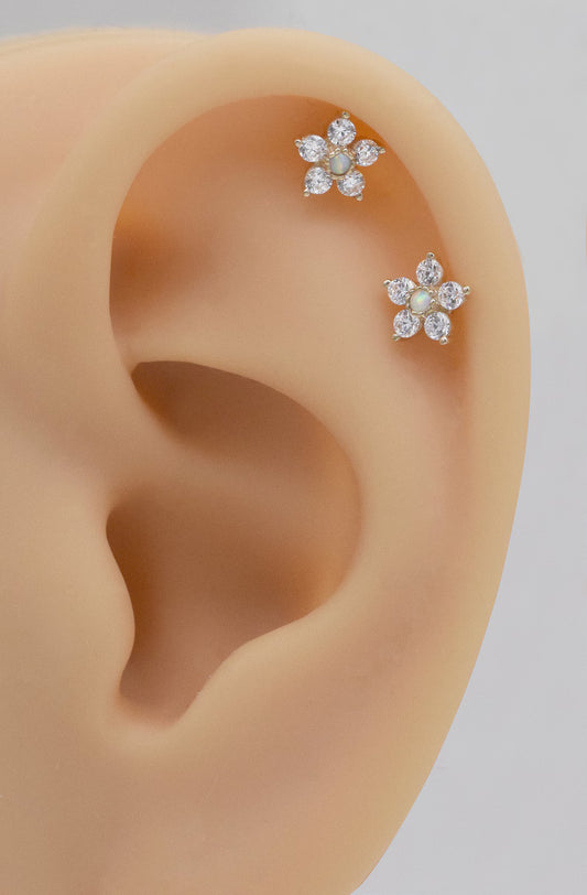 14K Gold Opal Cluster Helix Stud