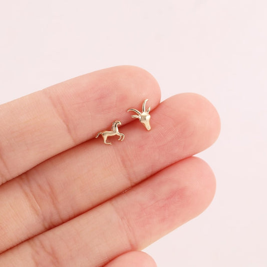 14K Gold Horse Earring for Piercings