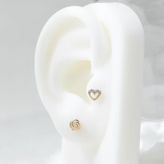 14K Gold Heart Rose Flat Back Studs