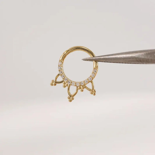 14K Gold Lotus Dangle Septum Hoop 16G