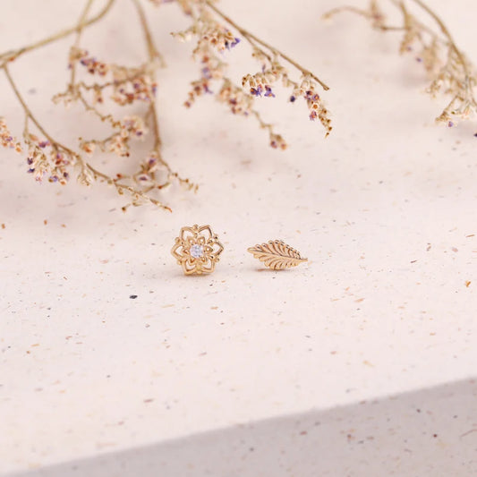 14K Gold Mandala Helix Stud Earring