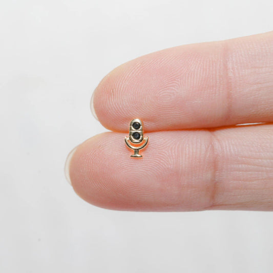 14K Gold Tiny Microphone Flat Back Earring