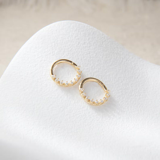 14K Gold Pave Sparkle Septum Hoop 16G 8mm