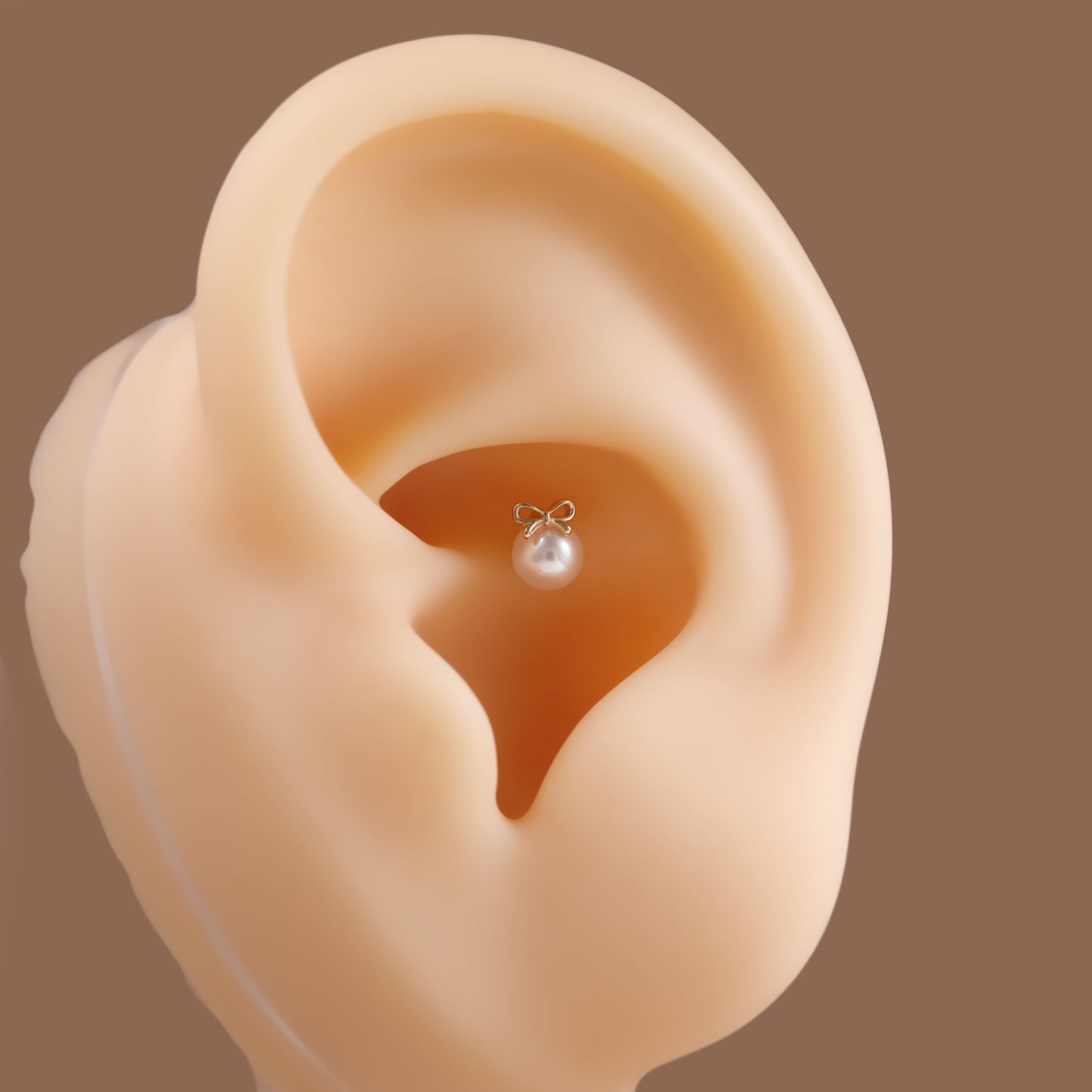 14k Solid Gold Bow Pearl Flat Back Earring