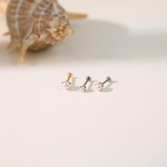 14K Gold Minimalist Pearl Stud Earring