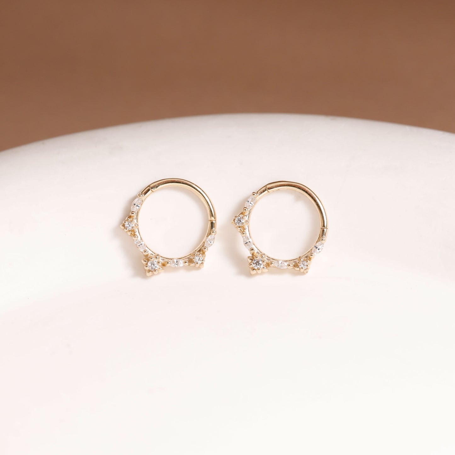 14K Solid Gold Shining Floral Clicker Ring