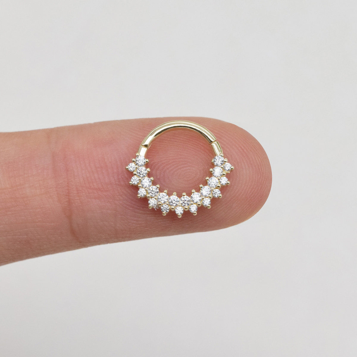 14K Solid Gold Double Row Cubic Zirconia Clicker Hoop