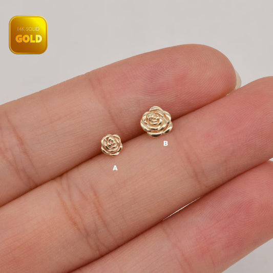 14K Solid Gold Rose Stud Helix Conch Tragus Earring