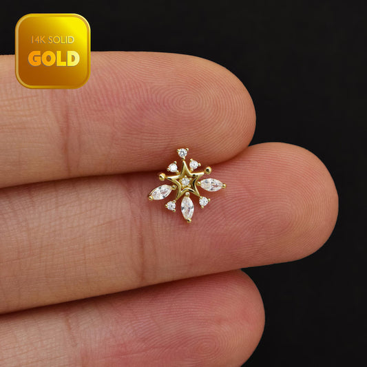 14K Gold Snowflake Cartilage Stud