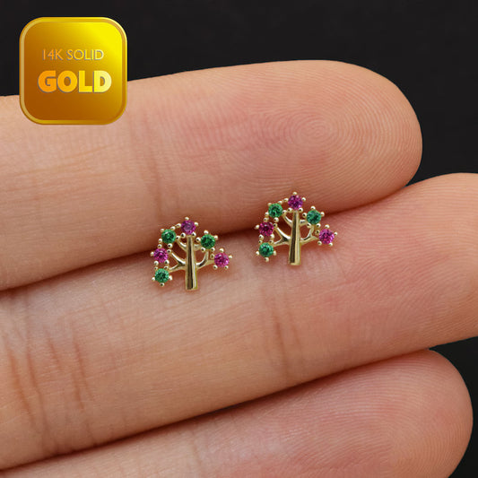 14K Solid Gold Tree Cartilage Helix Conch Tragus Stud