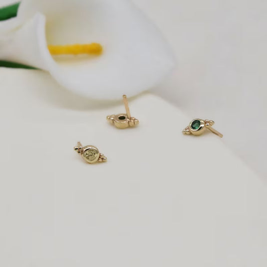 14K Solid Gold Three Bead Helix Stud