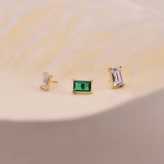 14K Gold Tiny Baguette Emerald Cartilage Stud