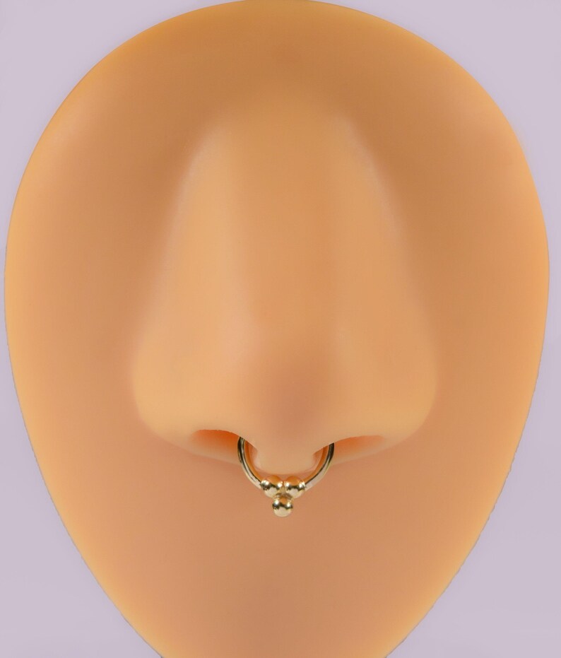 14K Gold Beaded Septum Hoop 16G