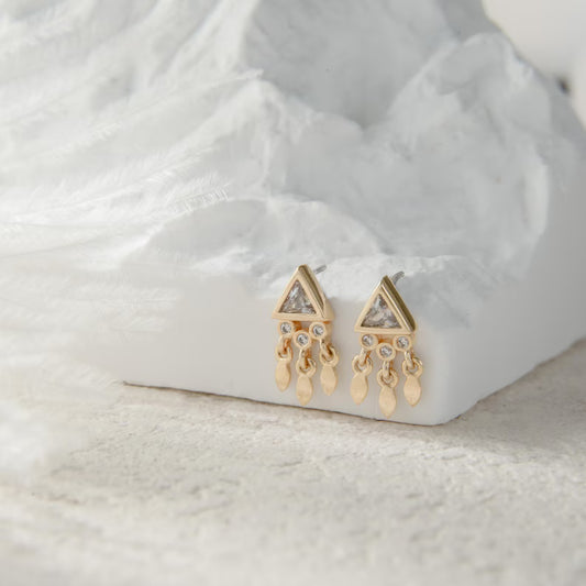 14K Solid Gold Triangle Drop Earring