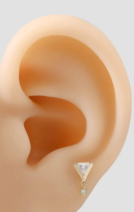 14K Gold Triangle Dangle Stud Earring