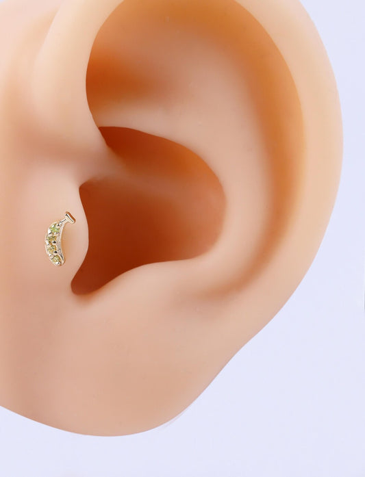 14K Solid Gold Banana Helix Stud